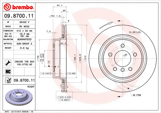 Stabdžių diskas BREMBO 09.8700.11