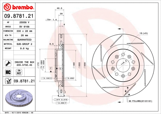Stabdžių diskas BREMBO 09.8781.21