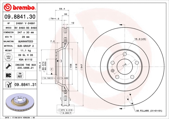 Stabdžių diskas BREMBO 09.8841.31