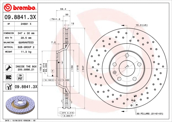 Stabdžių diskas BREMBO 09.8841.3X