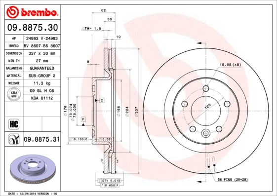 Stabdžių diskas BREMBO 09.8875.31