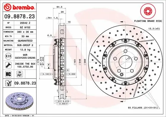 Stabdžių diskas BREMBO 09.8878.23