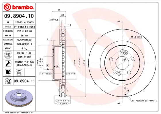 Stabdžių diskas BREMBO 09.8904.11