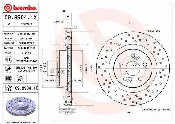 Stabdžių diskas BREMBO 09.8904.1X
