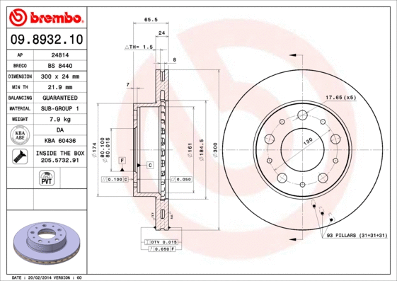 Stabdžių diskas BREMBO 09.8932.10
