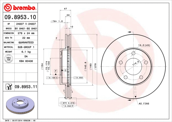 Stabdžių diskas BREMBO 09.8953.11