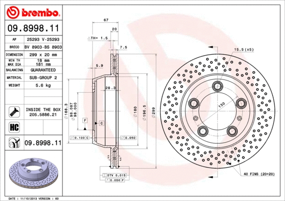 Stabdžių diskas BREMBO 09.8998.11
