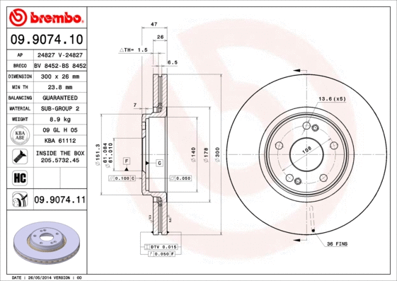 Stabdžių diskas BREMBO 09.9074.11