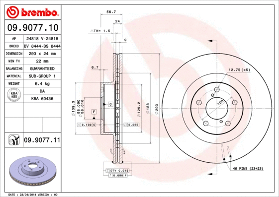 Stabdžių diskas BREMBO 09.9077.11