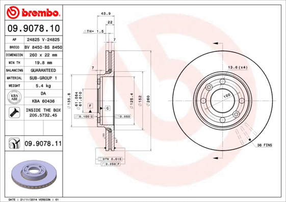 Stabdžių diskas BREMBO 09.9078.11