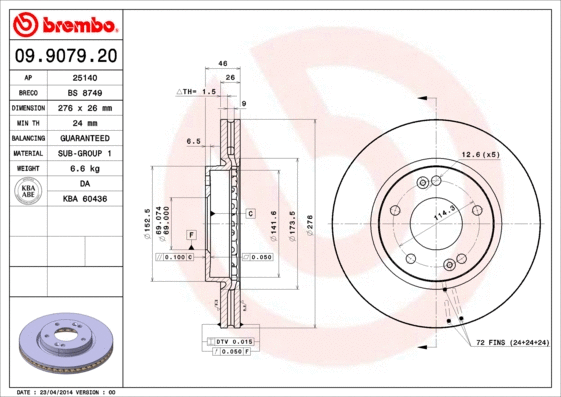 Stabdžių diskas BREMBO 09.9079.20