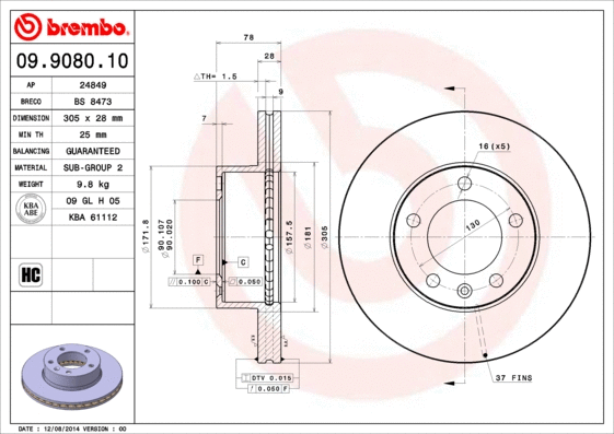 Stabdžių diskas BREMBO 09.9080.10