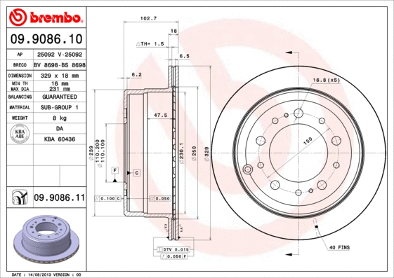Stabdžių diskas BREMBO 09.9086.11