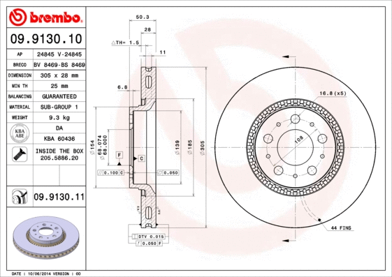Stabdžių diskas BREMBO 09.9130.11
