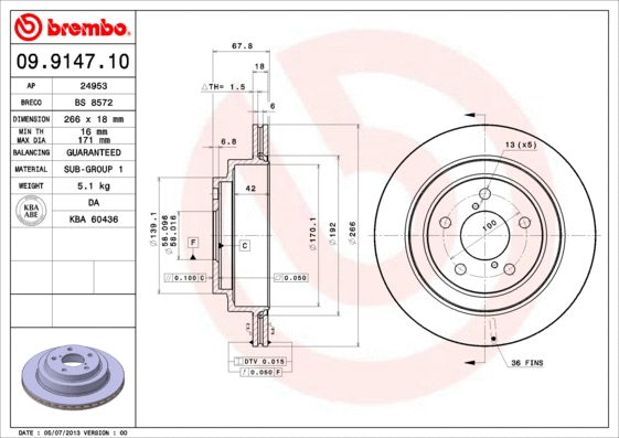 Stabdžių diskas BREMBO 09.9147.10