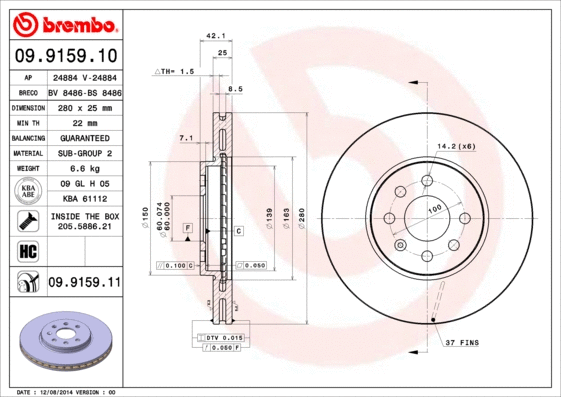 Stabdžių diskas BREMBO 09.9159.11