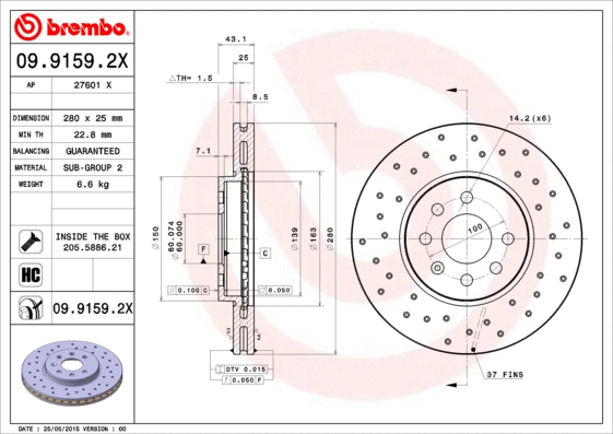 Stabdžių diskas BREMBO 09.9159.2X