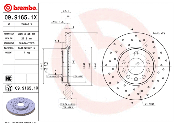 Stabdžių diskas BREMBO 09.9165.1X