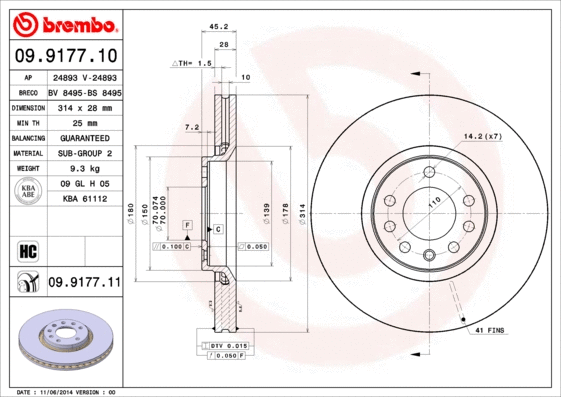 Stabdžių diskas BREMBO 09.9177.11