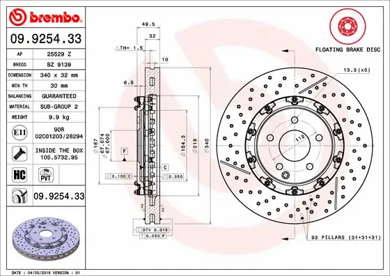 Stabdžių diskas BREMBO 09.9254.33