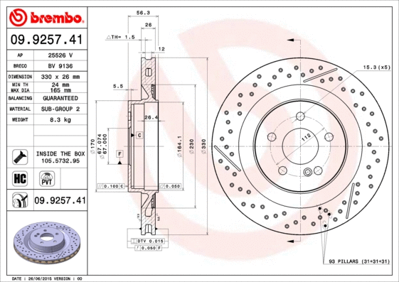 Stabdžių diskas BREMBO 09.9257.41