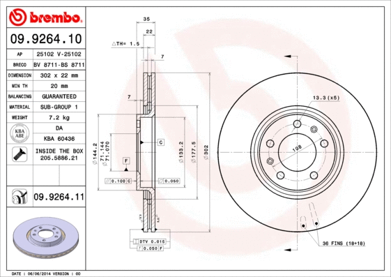 Stabdžių diskas BREMBO 09.9264.11