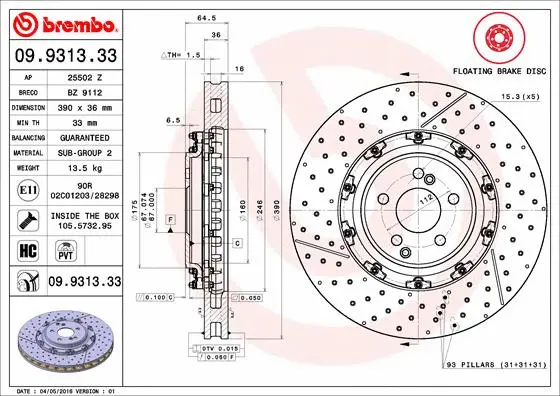 Stabdžių diskas BREMBO 09.9313.33