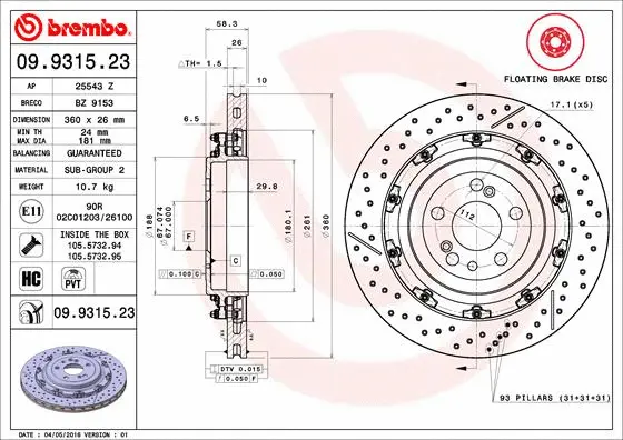 Stabdžių diskas BREMBO 09.9315.23