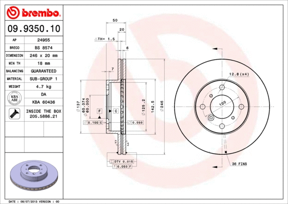 Stabdžių diskas BREMBO 09.9350.10