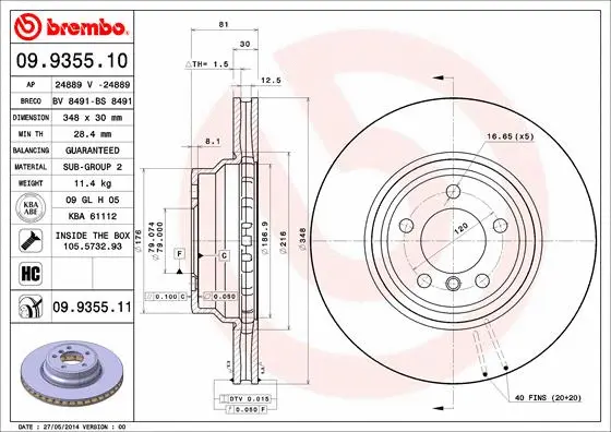 Stabdžių diskas BREMBO 09.9355.11