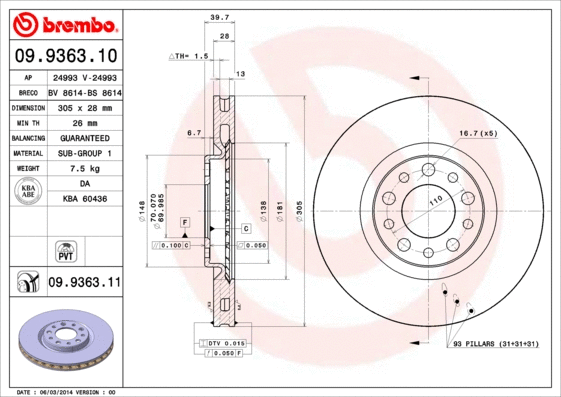 Stabdžių diskas BREMBO 09.9363.11