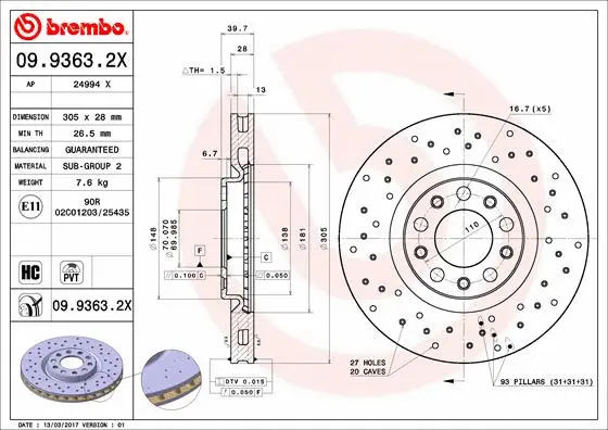 Stabdžių diskas BREMBO 09.9363.2X