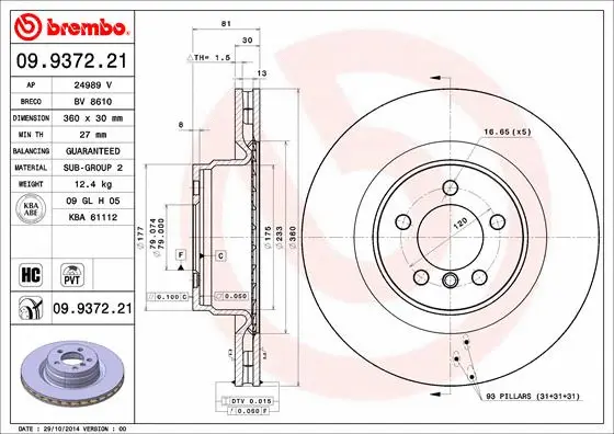 Stabdžių diskas BREMBO 09.9372.21