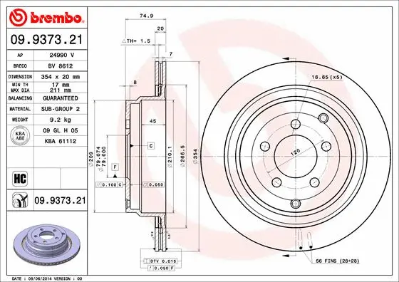 Stabdžių diskas BREMBO 09.9373.21