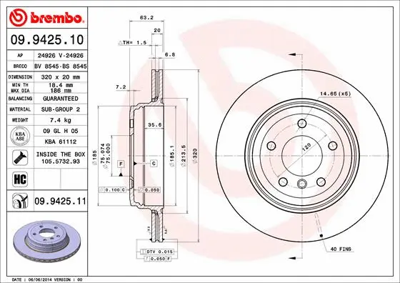 Stabdžių diskas BREMBO 09.9425.11