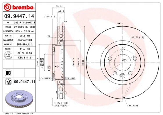 Stabdžių diskas BREMBO 09.9447.11