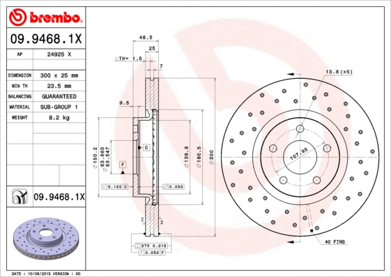Stabdžių diskas BREMBO 09.9468.1X