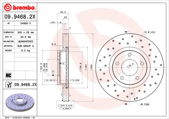 Stabdžių diskas BREMBO 09.9468.2X