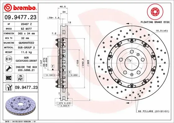 Stabdžių diskas BREMBO 09.9477.23