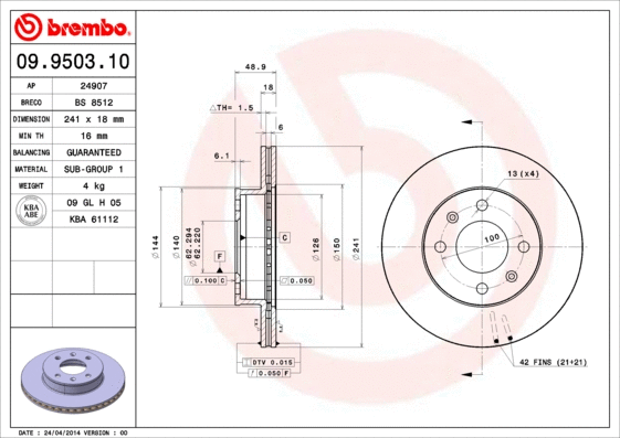 Stabdžių diskas BREMBO 09.9503.10