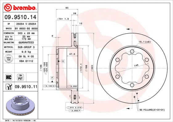 Stabdžių diskas BREMBO 09.9510.11