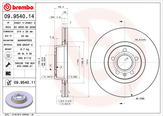 Stabdžių diskas BREMBO 09.9540.11