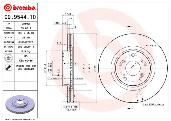 Stabdžių diskas BREMBO 09.9544.11