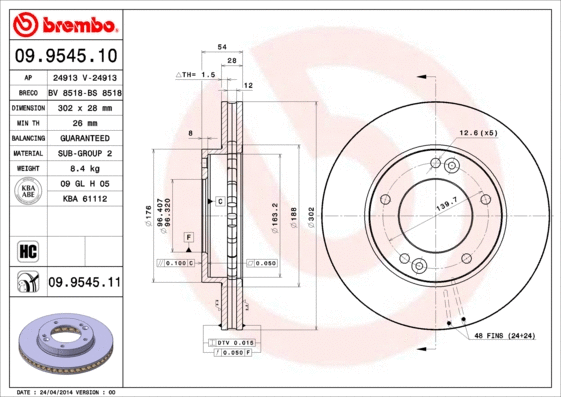 Stabdžių diskas BREMBO 09.9545.11