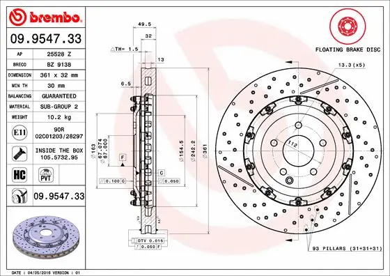 Stabdžių diskas BREMBO 09.9547.33