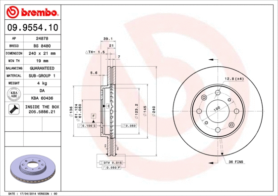 Stabdžių diskas BREMBO 09.9554.10