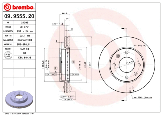Stabdžių diskas BREMBO 09.9555.20