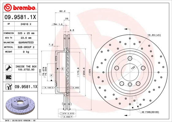 Stabdžių diskas BREMBO 09.9581.1X