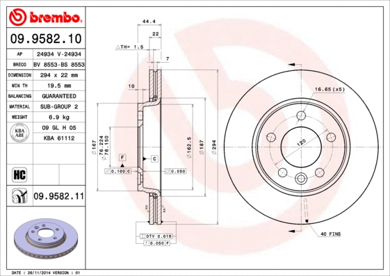 Stabdžių diskas BREMBO 09.9582.11