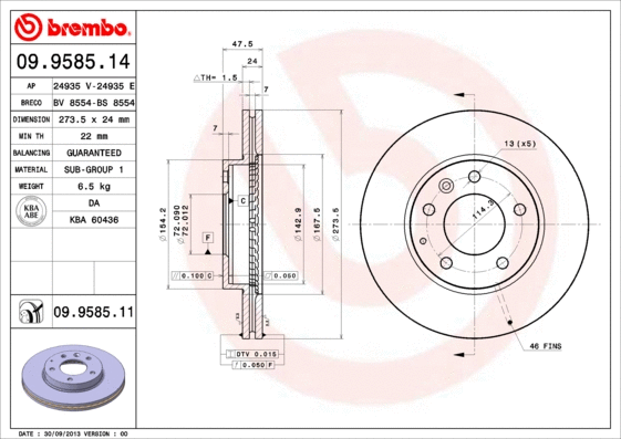 Stabdžių diskas BREMBO 09.9585.11